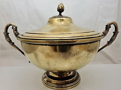 Antique Bowl Solid Brass Large With Lid 14.5"