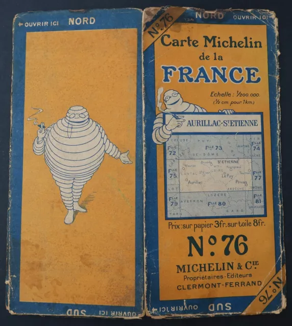 Carte 1925 MICHELIN 76 AURILLAC St ETIENNE Guide Bibendum pneu tyre map