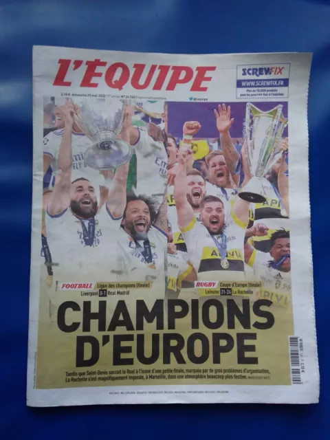 La Rochelle Champion D'europe De Rugby!Journal L'equipe  29 Mai 2022/ Real