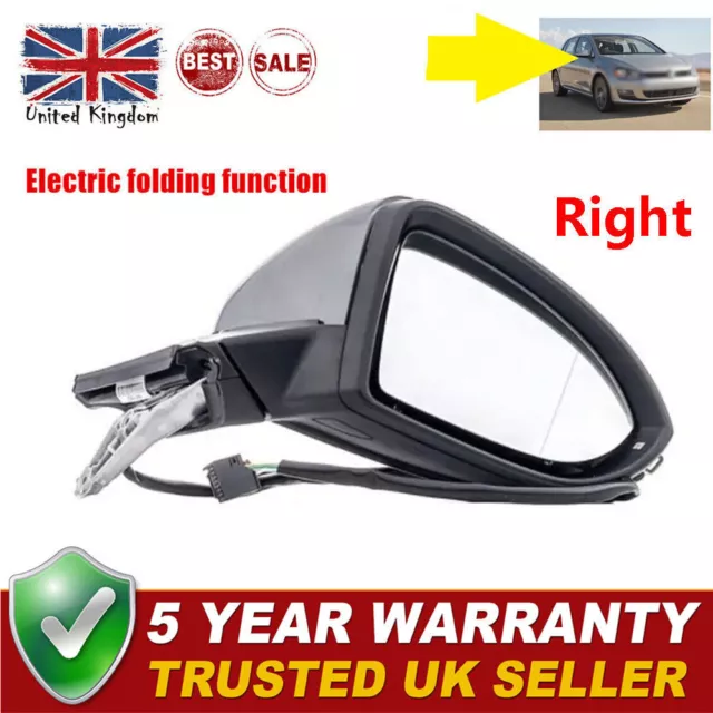 For VW Golf MK7 2012-2020 Electric Folding Door Wing Mirror Primed Right Side UK
