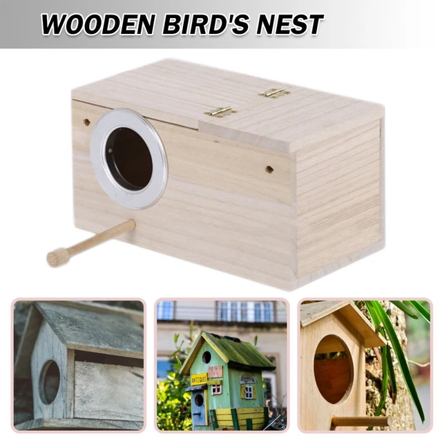 Caja de cría de madera para mascotas anidación jaula para pájaros nido cabaña para loro periquito A