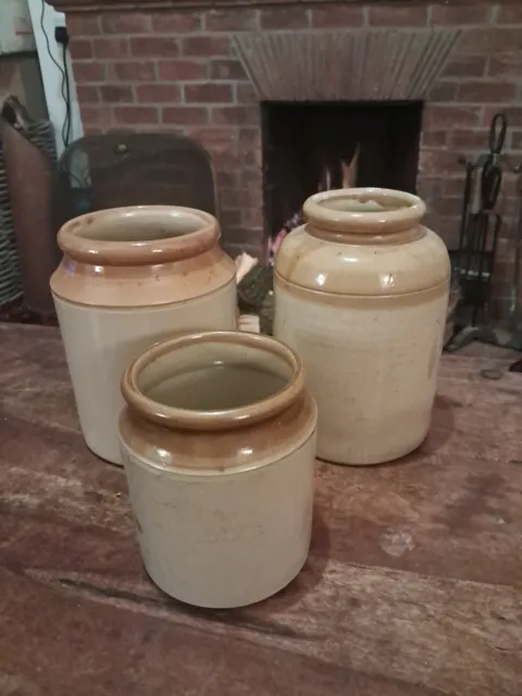 3 Vintage  Stoneware Earthenware Pot, Salt Glaze,