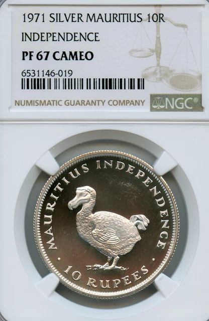 Mauritius 10 Rupees Silver Proof Crown 1971 Pf-67 Ucam Ngc Rare Dodo 750 Struck