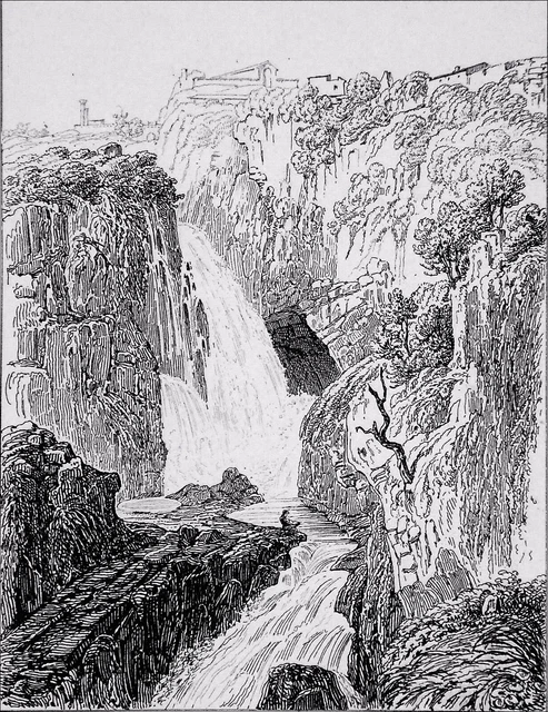 ITALY - TIVOLI: NEPTUNE CAVE - 19th century engraving