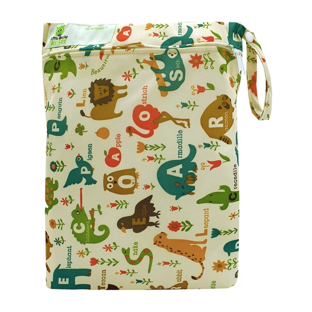 REUSABLE WET BAG FOR CLOTH NAPPY / DIAPER / SWIMMERS Alphabet Animals