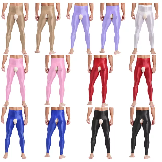 Pantalones para hombre pantalones huecos entrepierna abierta pantimedias color liso ropa de noche ajustada 2