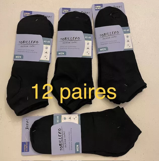 homme : lot de 12 paires chaussettes coton courtes socquettes  blanche ou noire