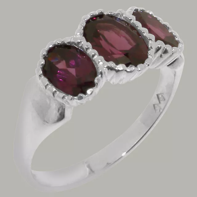 925 Sterling Silver Natural Garnet Womens Trilogy Ring - Sizes J to Z