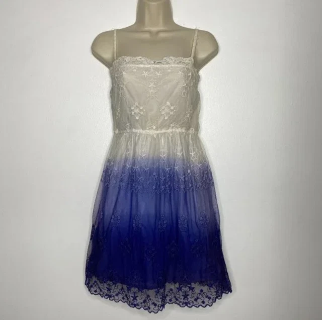 Zara Trafaluc Embroidered Dip-Dye Sleeveless Summer Dress Lined Small (AZ-386)