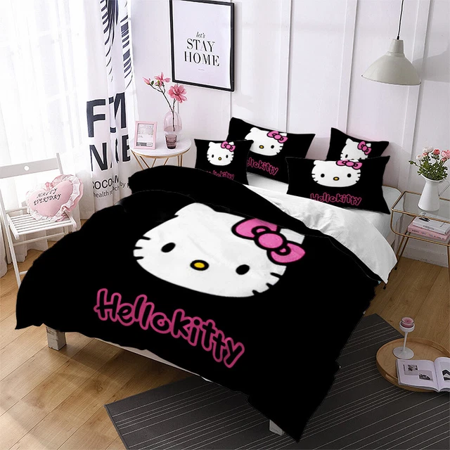 Hello Kitty Cat Single Double Bedding Set Quilt Cover Duvet Cover Pillowcase