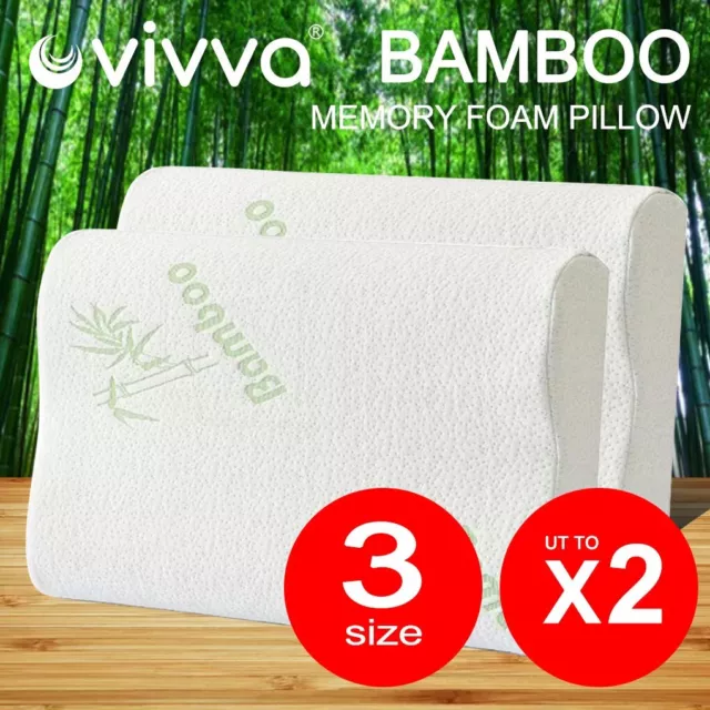 Vivva Bamboo Memory Foam Pillow Contour Bed Fabric Neck Shoulder Support Pillows