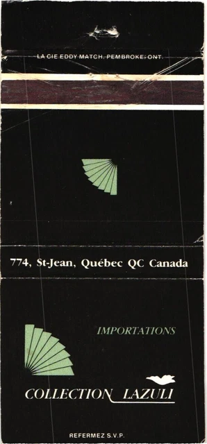 Quebec Canada Collection Lazuli Jewelry Store Vintage Matchbook Cover