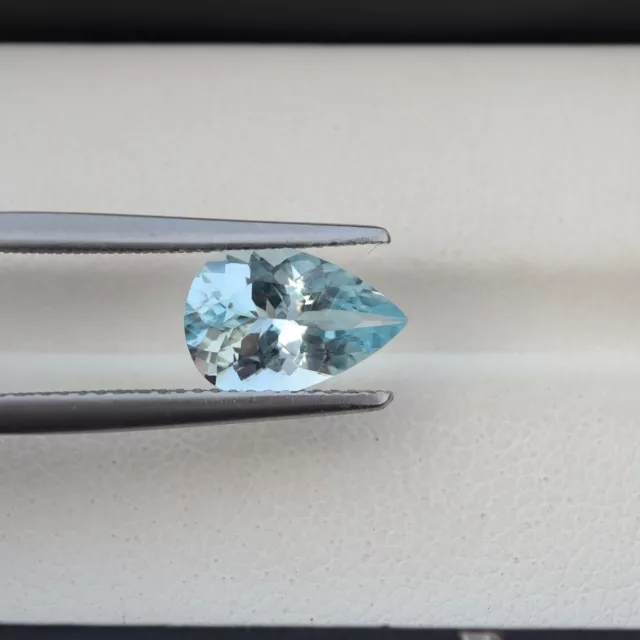 1.7 Carat 10.8x7.4x4.8 MM Natural Blue Aquamarine Pear Cut Gemstone Nice Luster