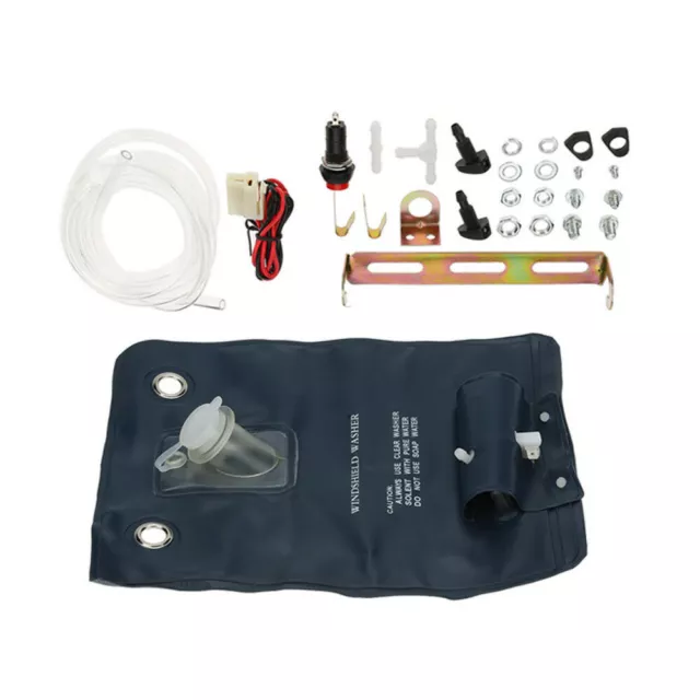 Universal Classic Car Auto Windshield Washer Pump Bag Kit Jet Button Hose 12V
