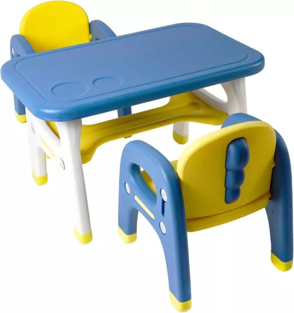 TinyGeeks Kids Table Chairs Set 2023 Activity Table Drawing Toddler Blue Yellow