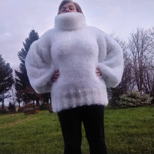 Pull Blanc Chunky En Laine Et Mohair - Tricoté Main - Taille L Homme Ou Femme - Neuf Sans étiquettes