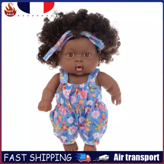 Reborn Black Baby Doll with Curly Hair Vinyl Kid Play House Toy (Q8-006) FR