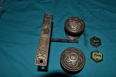 1 Set Of Solid Brass Door Knobs, Rosettes, Lock Set, Key Hole, Spindle,  # 57