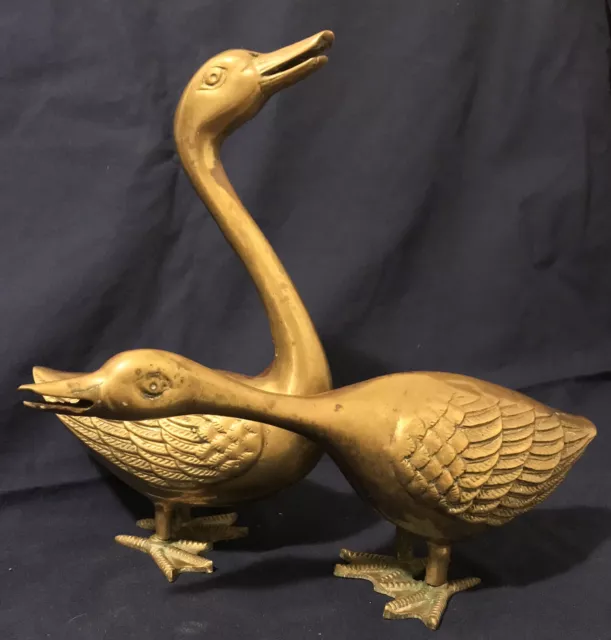 Pair of Vintage Brass Geese/Bird Figurines Made in Taiwan