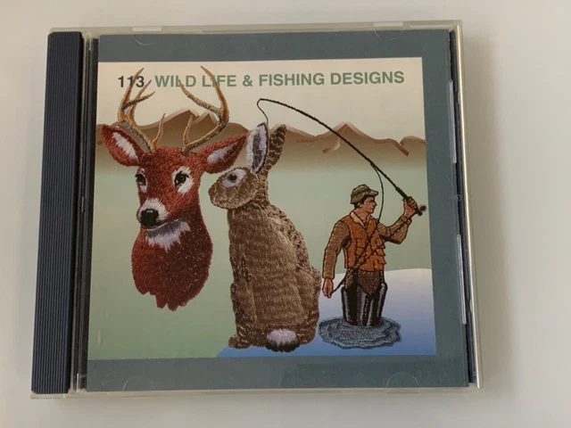 Tarjeta de memoria bordada Janome 113 1997 vida silvestre y pesca 23 diseños