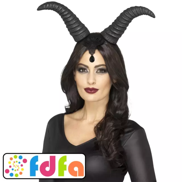 SMIFFYS DEMONIC QUEEN Horns on Headband Halloween Adults Fancy Dress £7 ...