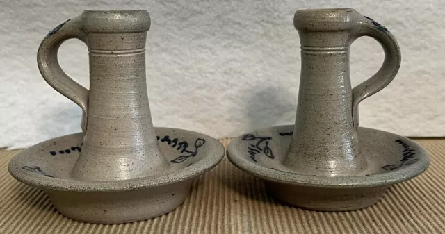 Pair Of ETHAN ALLEN Salt Glaze Candlesticks  ROWE Pottery  4” Tall