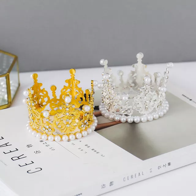 Mini Crown Tiara Cake Topper Crystal Pearl Cupcake Toppers for Party Cake Decor