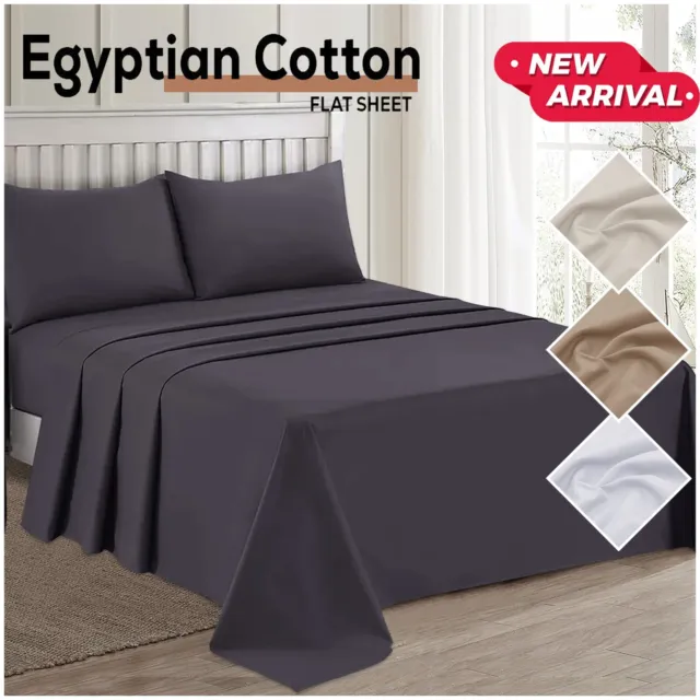 Egyptian Cotton Flat Sheet Deep Bed Sheets 400TC Single Double King Size UK