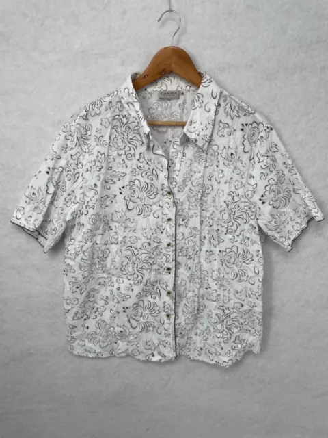 Camicia vintage donna bianca ricamata design floreale taglia XL