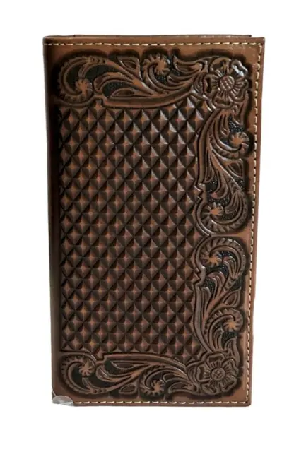 Ariat Western Mens Wallet Rodeo Leather Embossed Weave Floral Tan A3544208