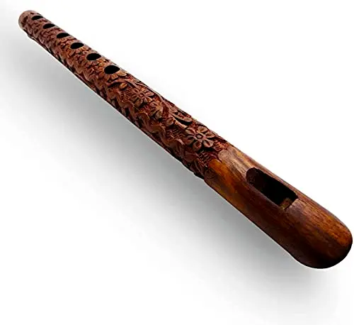 Flute Basuri Wooden Hand Carved Lord Krishna Bansuri Musical Instrument 13 Inch 3