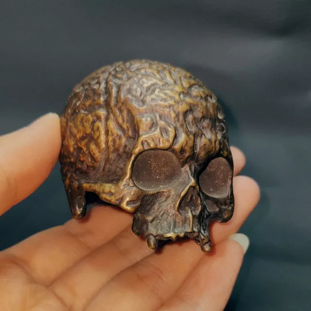 Lost Wax Casting Vintage Brass Skull,Metal Human Skull Gothic Skull Decor DIY