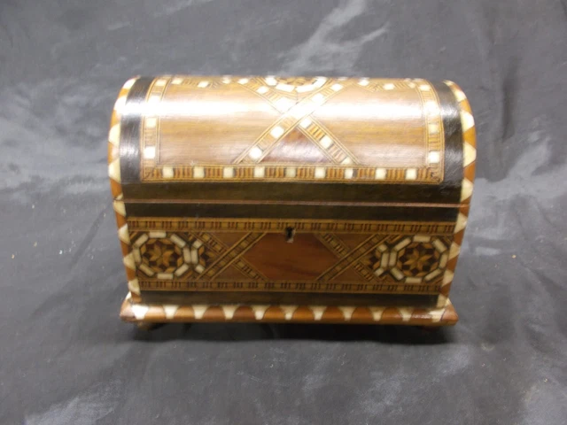 Boîte à Bijoux Ancienne En Bois Marqueterie Fine - Vintage Décoration