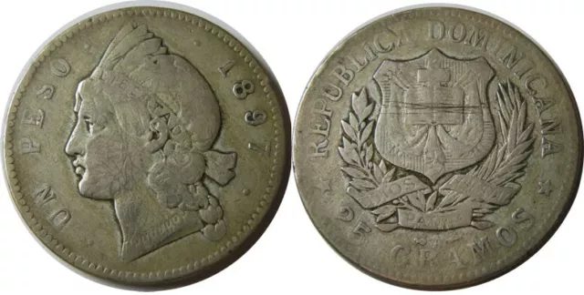 elf Dominican Republic Peso 1897 A Philadelphia Mint