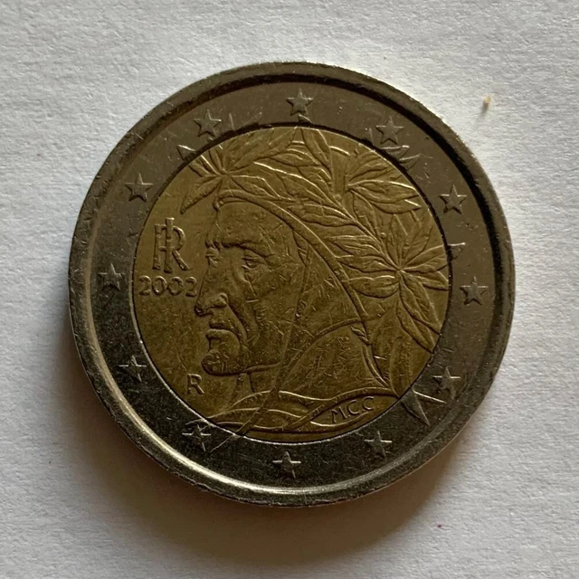 Pièce De 2 Euros Rare – Italie 2002 – Dante Alighieri – R – Rome – Collection