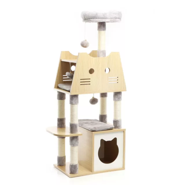 Fudajo Arbre à chat Bois Gris 106cm Griffoir Maison Animal domestique Jeux