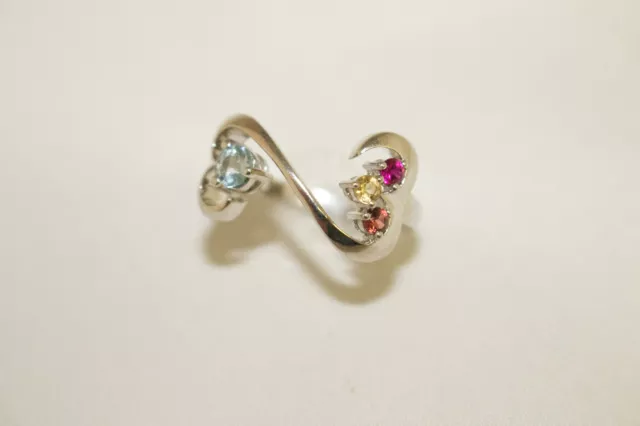 10K White Gold Kay Jewelers Open Hearts Jane Seymour Mother's Ring Sz 7 4 Stone
