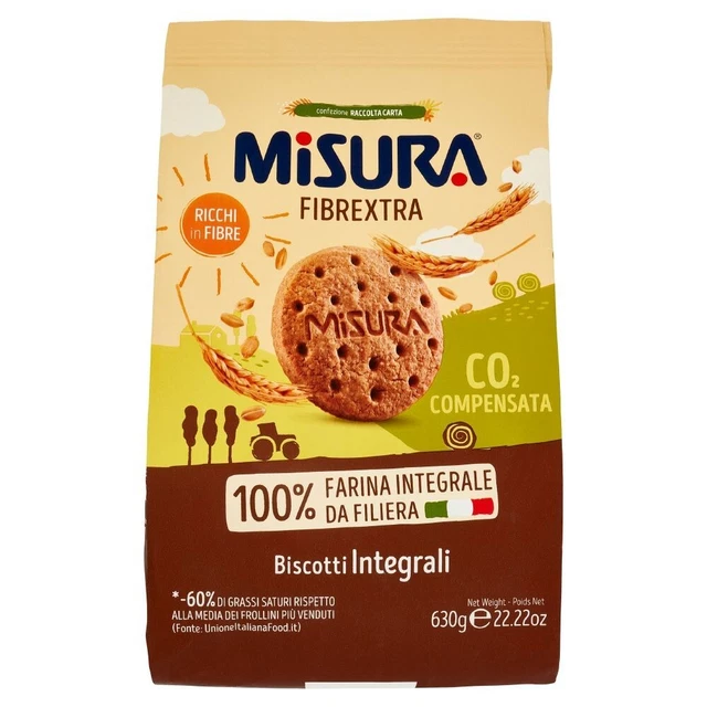 Misura Fibrextra Biscotti Integrali 630g Ricchi di Fibre Frollini Grano Italiani