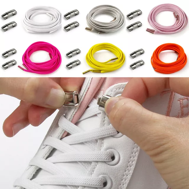 Adults Kids Flat No Tie Shoe Laces Lock Elastic Shoelaces Lazy Laces Sneakers US