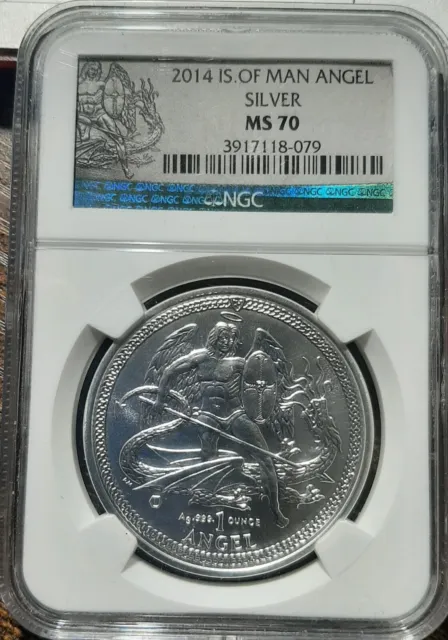 2014 Isle Of Man Angel 1 Oz .999 Fine Silver Coin NGC MS 70 3