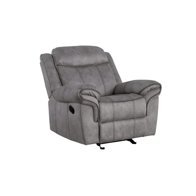 Fabric Upholstered Metal Reclining Club Chair With Center Console, Gray- Saltoro