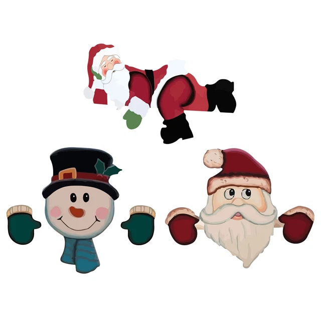 Garden Figurines Xmas Peeping Yard Art Fence Sign Santa / Snowman Fence Peeker