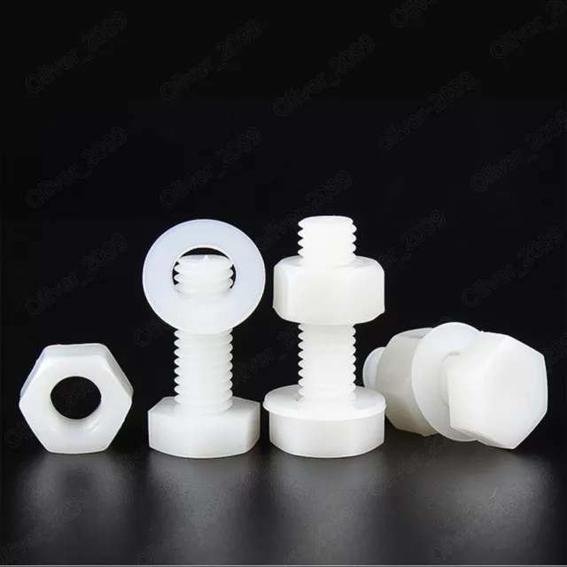 White Nylon Hexagon Head Screws With Hex Nuts Flat Washers M4 M5 M6 M8 M10 M12 3