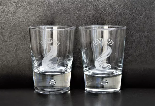BAILEYS IRISH CREAM LIQUEUR WHISKY WHISKEY 2 x GLASSES TUMBLERS BUBBLE BASE