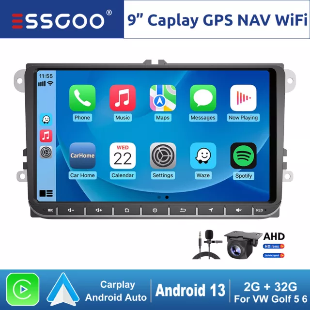 9" AUTORADIO Carplay 32G Android 13 GPS Caméra For VW GOLF 5 6 Plus Touran Caddy