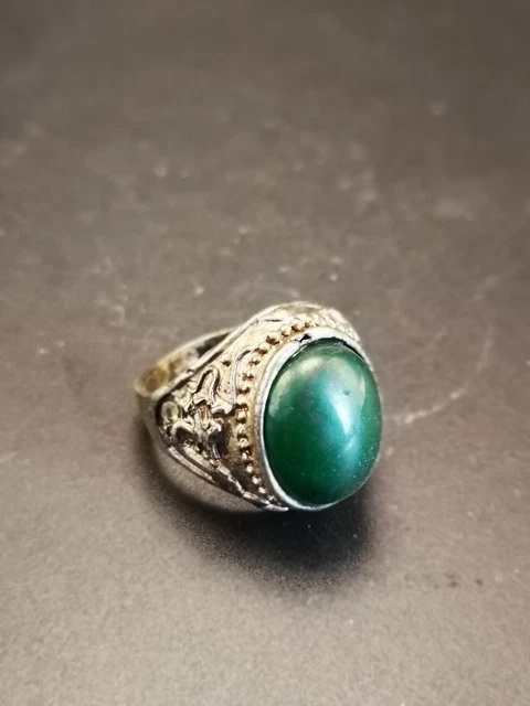 AMAZING Tibetan VINTAGE Rare OLD Miao Silver Inlay gemstone Carved Ring SD4
