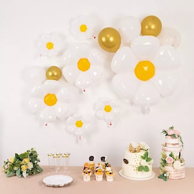 10 WHITE YELLOW Assorted Daisy Flower Mylar Foil BALLOONS Party Decorations