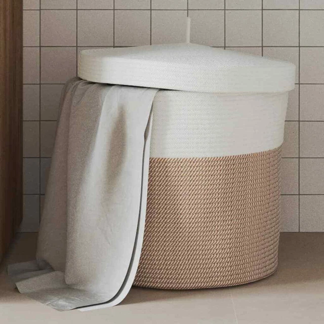 Panier de rangement avec couvercle blanc et noir Ø40x35cm coton vidaXL