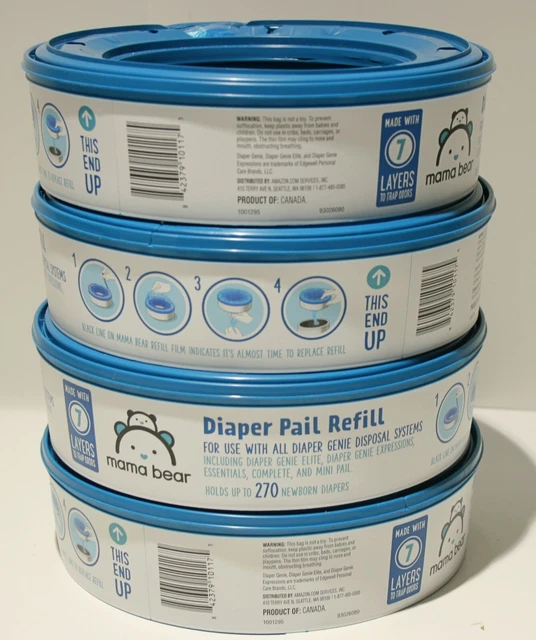 Mama Bear Diaper Disposal Pail Refills Compatible w/Diaper Genie Pails - 4pk