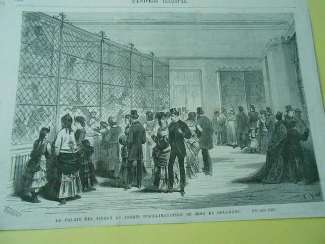 Gravure 1869 - Le Palais des singes au jardin d'acclimatation Bois de Boulogne